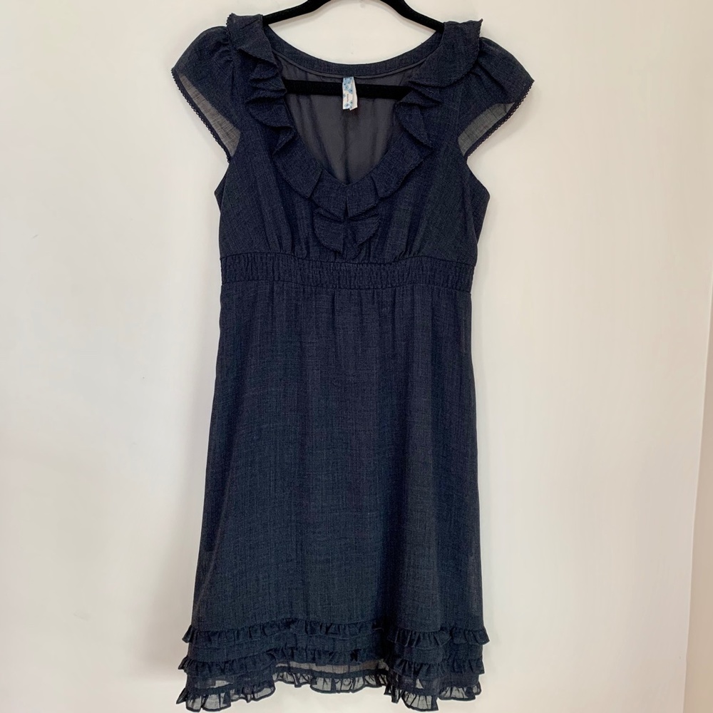 Maeve for Anthropologie Charcoal Charmed Life Ruffle Dress
